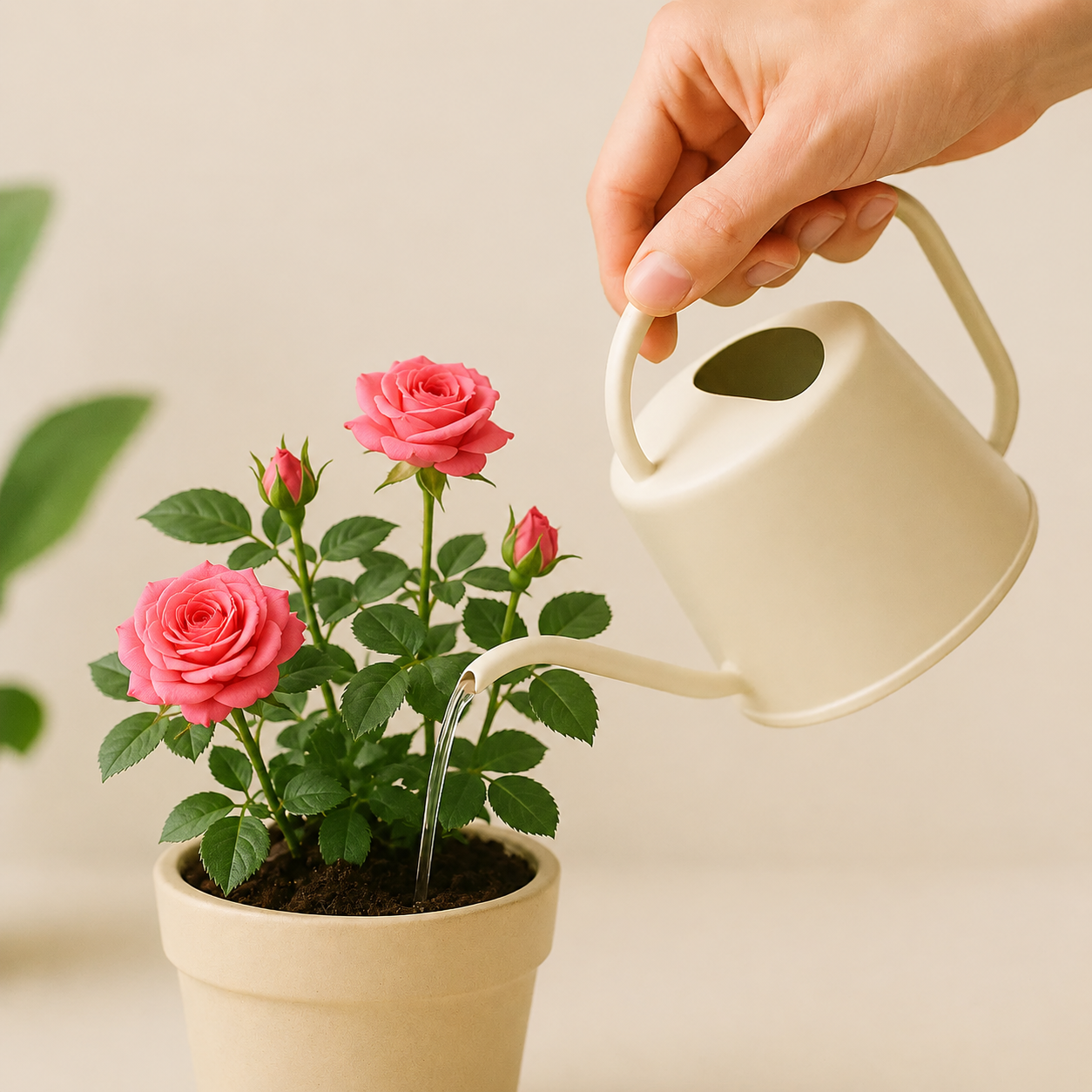 Aplicação da mistura natural na roseira