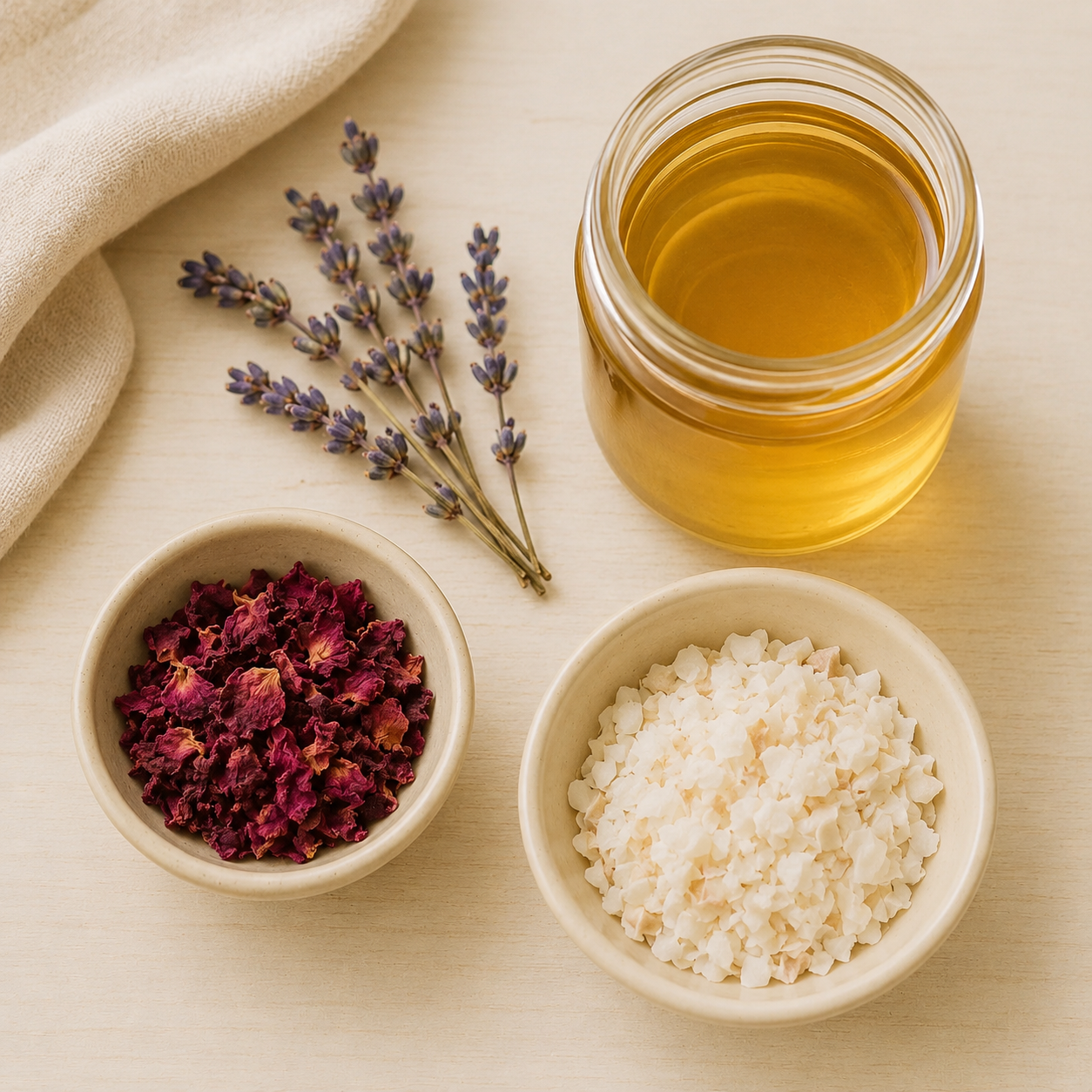 Ingredientes naturais do método reunidos na bancada